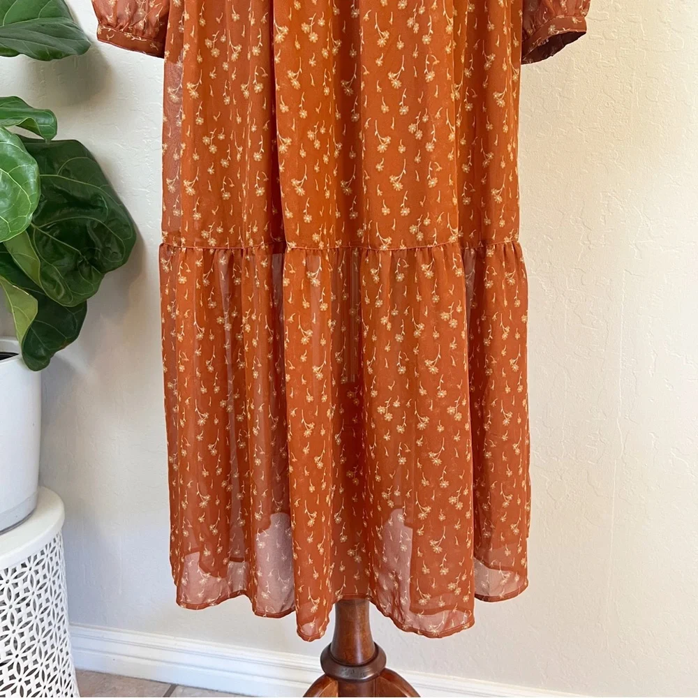 •MOUSSY• Long Sleeve Ruffle Maxi Dress in Sienna Floral Print Size Small - Picture 5 of 12